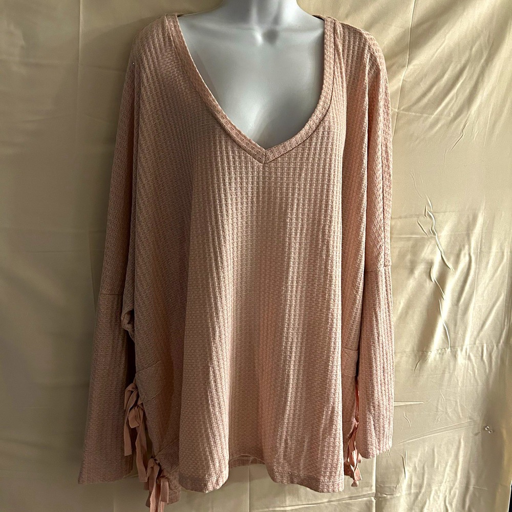 New 2X Wonderly Womens Rose Smoke, V-Neck side bottom bow ties top #1880*14